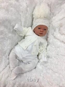 Reborn Girl/boy White Outfit Bobble Hat Cardigan Bg & Dummy C