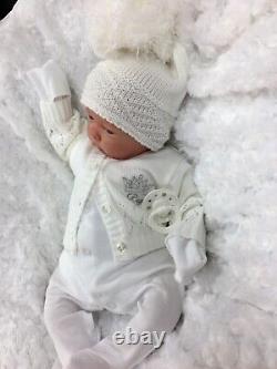 Reborn Girl/boy White Outfit Bobble Hat Cardigan Bg & Dummy C