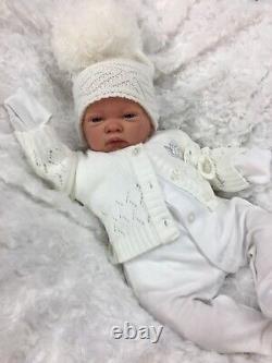 Reborn Girl/boy White Outfit Bobble Hat Cardigan Bg & Dummy C