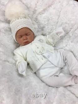 Reborn Girl/boy White Outfit Bobble Hat Cardigan Bg & Dummy L