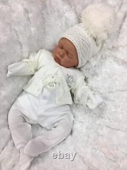 Reborn Girl/boy White Outfit Bobble Hat Cardigan Bg With Dummy L