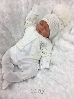 Reborn Girl/boy White Outfit Bobble Hat Cardigan Bg With Dummy S