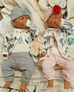 Reborn Twins Realistic Solid Soft Vinyl. Boy And Girl Thumb Suckers