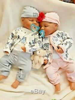 Reborn Twins Realistic Solid Soft Vinyl. Boy And Girl Thumb Suckers