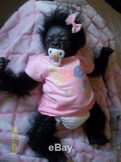 Reborn baby Black Mountain Gorilla artist doll MONKEY hybrid APE primate