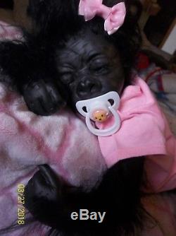 Reborn baby Black Mountain Gorilla artist doll MONKEY hybrid APE primate