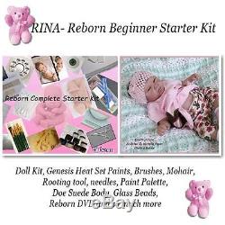 Reborn baby RINA Complete Starter Beginner Kit, Genesis paints, Mohair, Doll KIT