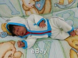Reborn baby doll ethnic boy sleeping preemie biracial OOAK AA from Rosebud kit