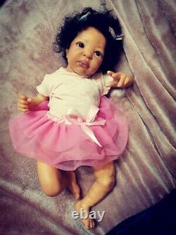 Reborn baby girl, biracial, Thandie by Adrie Stoete, hand painted