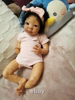 Reborn baby girl, biracial, Thandie by Adrie Stoete, hand painted