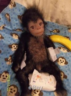 Solid Silicone Newborn Monkey Chimpanzee Black Reborn Baby Ape Doll Full Body