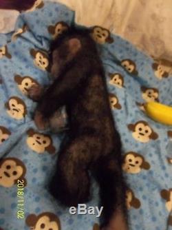 Solid Silicone Newborn Monkey Chimpanzee Black Reborn Baby Ape Doll Full Body