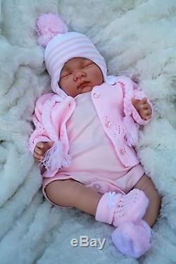 Stunning Reborn Baby Girl Doll Asleep Stripe Pom Pom Outfit Sofia