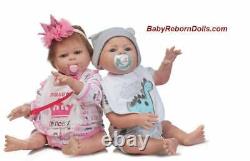 Twins Anatomically Correct Boy and Girl Reborn Baby Dolls Full Body Silicone 22