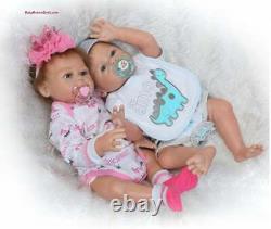 Twins Anatomically Correct Boy and Girl Reborn Baby Dolls Full Body Silicone 22